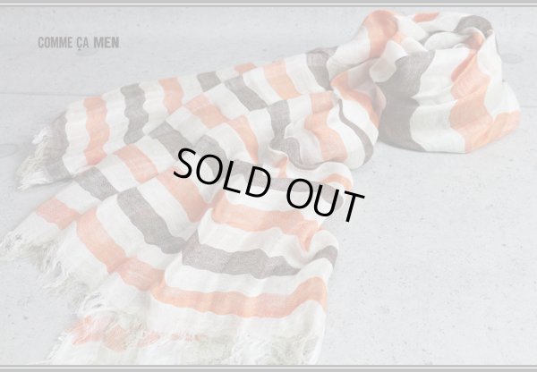 画像2: コムサメン上質イタリア製リネンボーダーストール/メンズ/COMME CA MEN