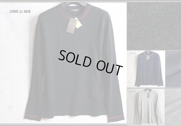 画像1: コムサメン 天竺 カラーステッチ ウール クルーネック ニット セーター /COMME CA MEN/ハイゲージ