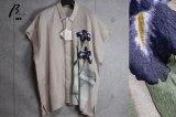 ベータ・メン/β MEN 春夏 日本製 旗艦店限定 文化企画 リネン/麻100% 菖蒲 カエル 半袖 シャツ/定価4.9万円