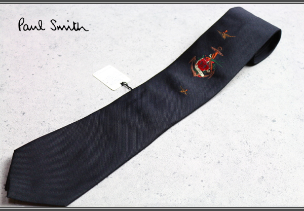 ポールスミスの裏柄薔薇刺繍レギュラーネクタイ