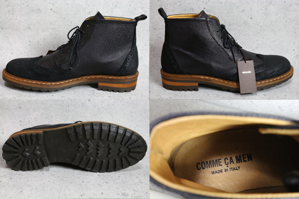 コムサメン 最高級イタリア製 本革 ウイングチップ ブーツ/COMME CA MEN
