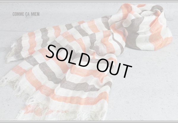 画像2: コムサメン上質イタリア製リネンボーダーストール/メンズ/COMME CA MEN