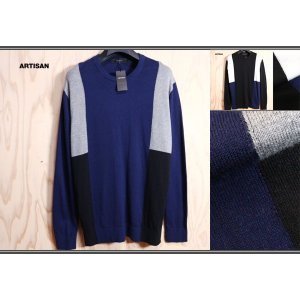 画像: アルチザン メン 秋冬 シルク カシミヤ混 コットン カラーブロック セーター/ARTISAN MEN/カシミア/絹