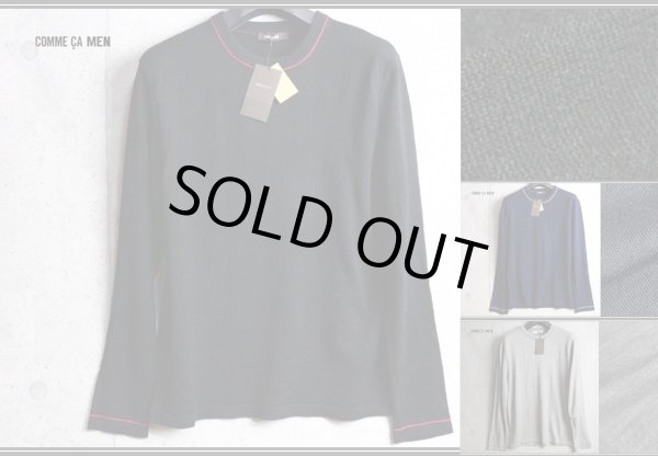 画像1: コムサメン 天竺 カラーステッチ ウール クルーネック ニット セーター /COMME CA MEN/ハイゲージ