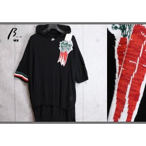 画像: ベータ・メン/β MEN 春夏 日本製 キャロット柄 半袖ニット パーカー