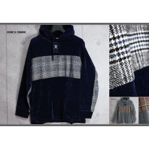 画像: コムサコミューン/COMME CA COMMUNE 秋冬 シェニールヤーン ツイードチェック切り替え プルパーカー