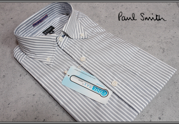 画像1: ポールスミス ロンドン 春夏 COOLMAX ストライプ ボタンダウン 半袖ドレスシャツ/Paul smith LONDON