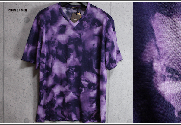 画像4: コムサメン 春夏 日本製 麻/ラミー 天竺 ムラ染風プリント Vネック Ｔシャツ/定価1.6万円/COMME CA MEN