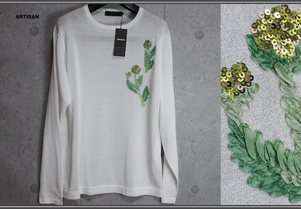 画像1: アルチザン メン 春夏 日本製 旗艦店限定 文化企画 花飾り 長袖ニット/ARTISAN MEN