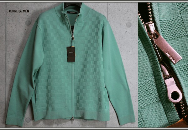 画像1: コムサメン 春夏 市松ジャガード ハイネック Wジップ カーディガン ブルゾン/COMME CA MEN